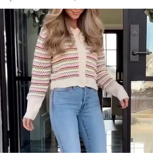 Petal & Pup Cream Multicolor Cardigan